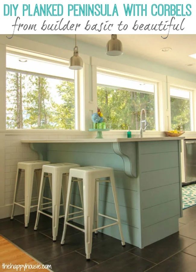 Update a plain kitchen island or peninsula in a weekend or less with this straightforward Handmade planked technique and pretty corbels. Plus, a tip for installing corbels when you