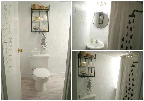Bathroom makeover with painted tile and new floors by The Learner Observer for Bekob.com