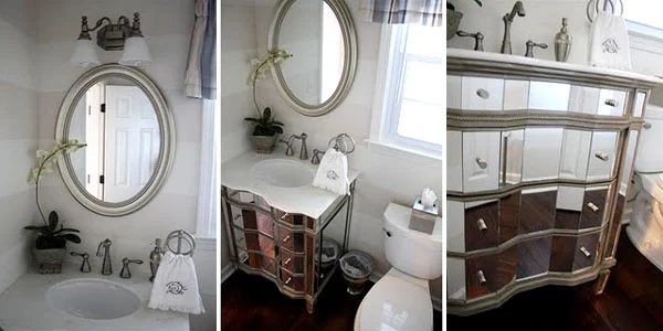 Refreshed Powder Room With Fancy Mirrored Vanity