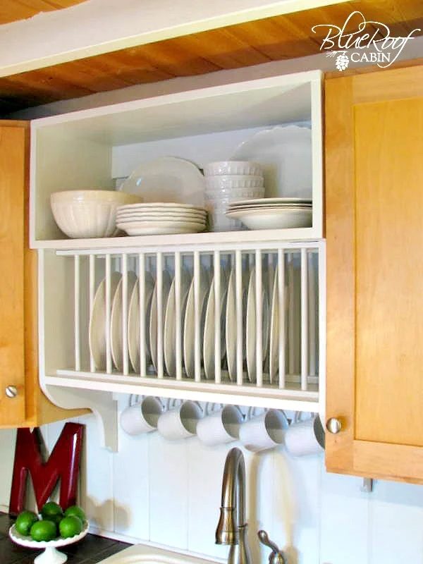 update builder grade kitchen cabinets with a plate rack cabinet and storage shelf