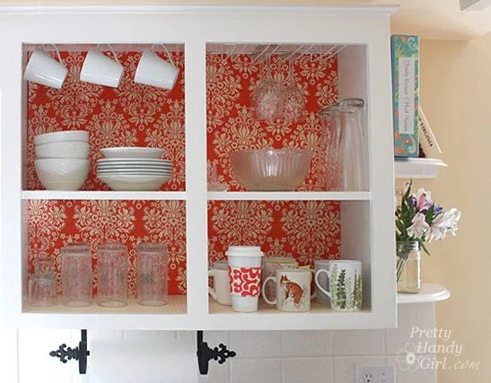 upgrade open cabinet by adding fabric to the back, Pretty Handy Girl