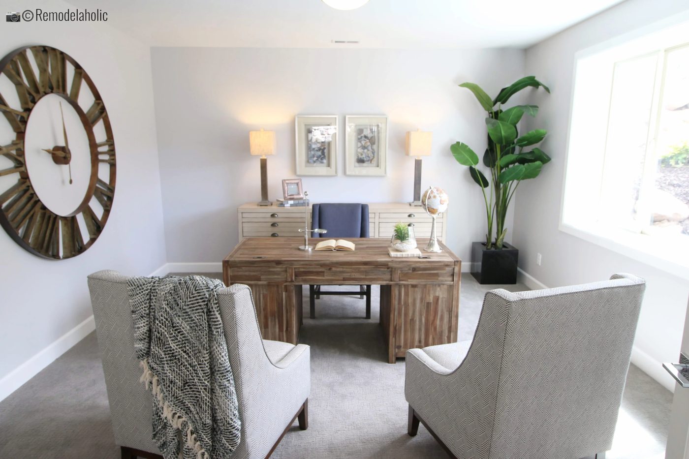 Home office with upholstered accent chairs, UVPH 2018 Home 29 Gulbrandsen Homes Communities, Photo by Bekob