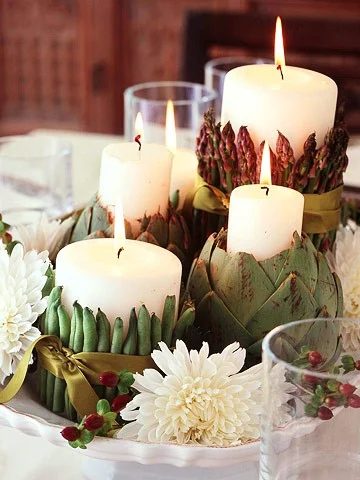 Asparagus artichoke and bean candles