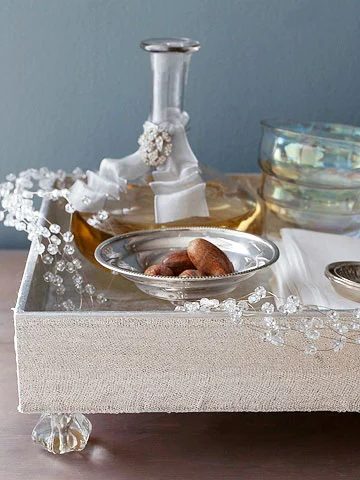 update a tray with cabinet knobs as feet BHG