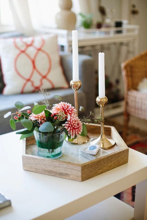 hexagonal wood coffee table tray, The Glitter Guide
