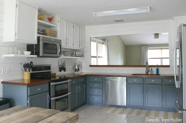 Best Blue Paint Colors Blue Gray Kitchen Cabinets Two Tone In SW Gray's Harbor, Wildfire Interiors