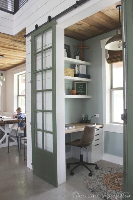 Best Light Blue Gray Paint Colors SW Silvermist Office By Wildfire Interiors, Doors Oakmoss