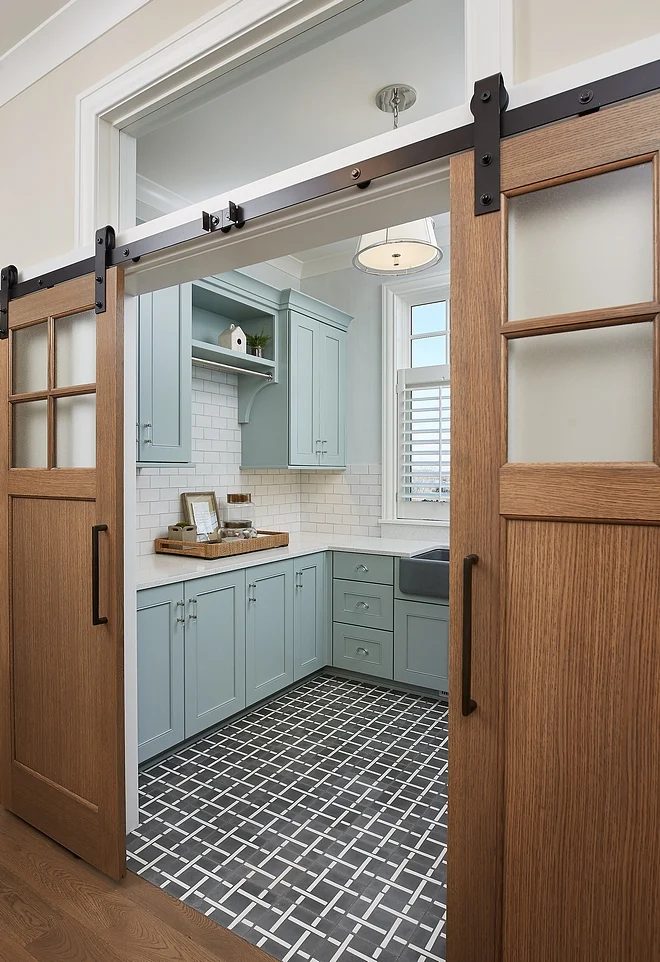 Beach Glass Benjamin Moore Laundry Cabinets By Dwellings Via HomeBunch