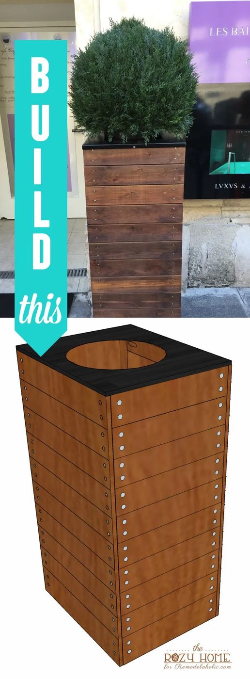Build this direct but elegant tall wooden planter for $50 or less following this detailed building plan and walkthrough. The planter is 3 feet tall and well fitted for an entryway.
