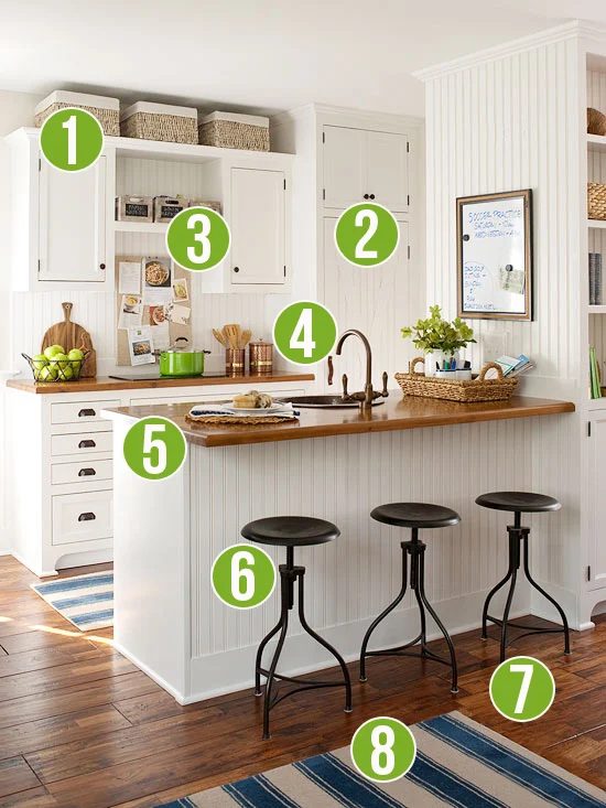 Get This Look: Warm Wood Tones in a White Kitchen - 8 Tips from Bekob.com #getthislook #whitekitchen #butcherblock