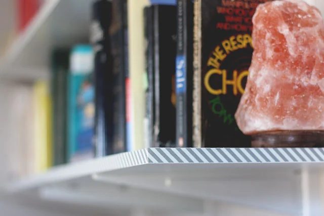 washi tape home decor - shelf edge, Aunt Peaches