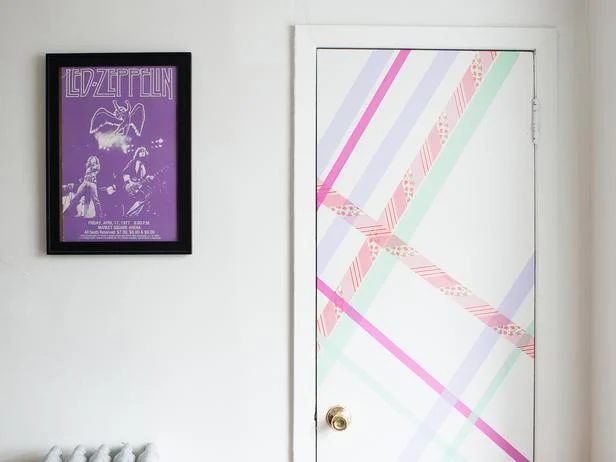 washi tape home decor - striped accent door, HGTV
