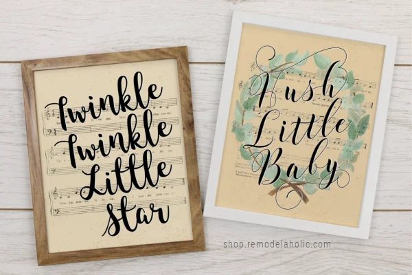 Printable Vintage Sheet Music Art Nursery Rhyme Lyrics Watercolor Bekob