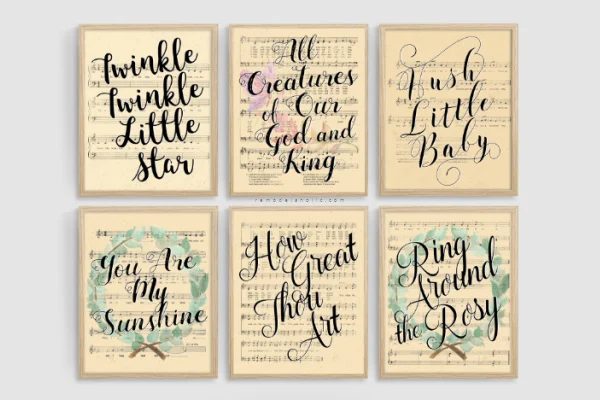 Watercolor Vintage Sheet Music Art Ready-to-print Sets