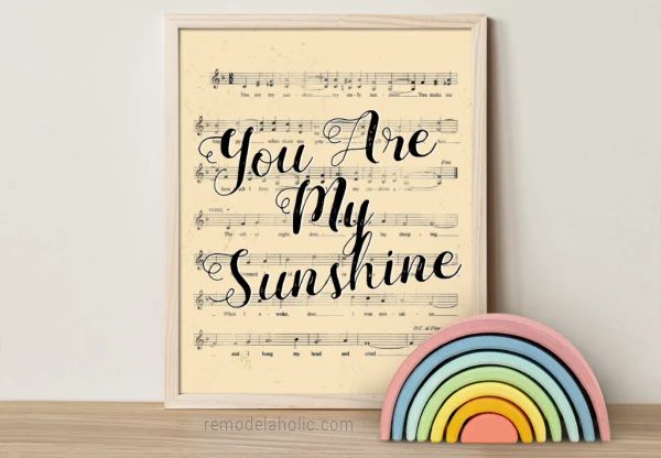 You Are My Sunshine Song Lyric Nursery Rhyme Vintage Sheet Music Art, Bekob