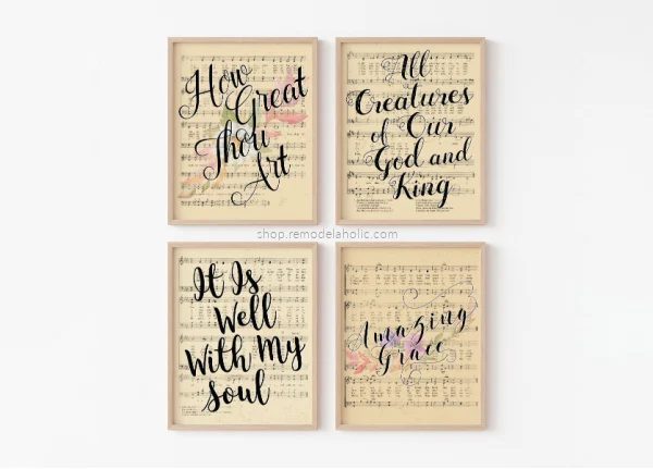 Watercolor Printable Vintage Sheet Music Art Hymns Easter Flowers, Bekob