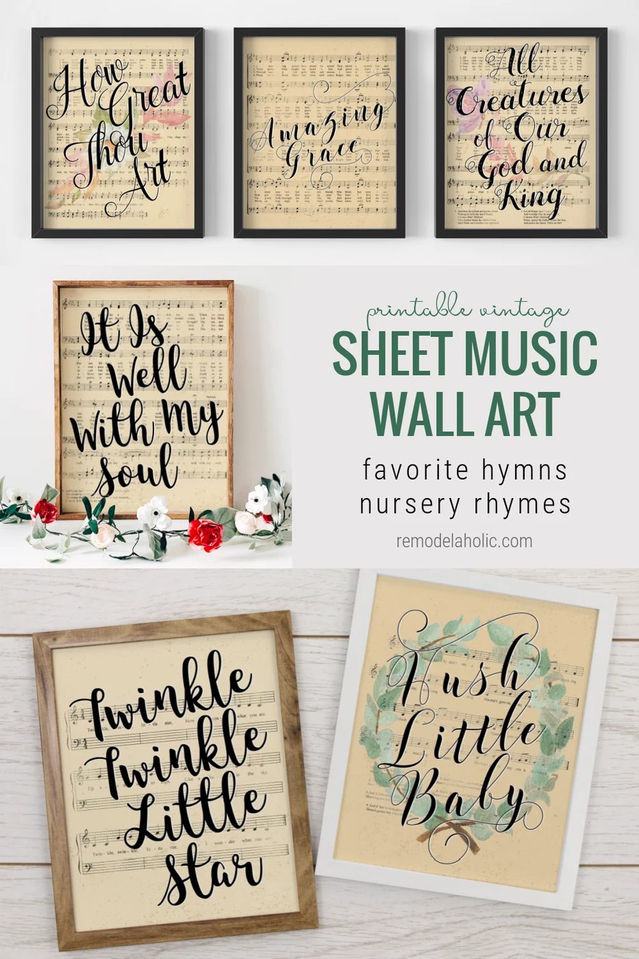 Printable Vintage Sheet Music Wall Art, Easter Hymn Lyrics Nursery Rhymes, Bekob
