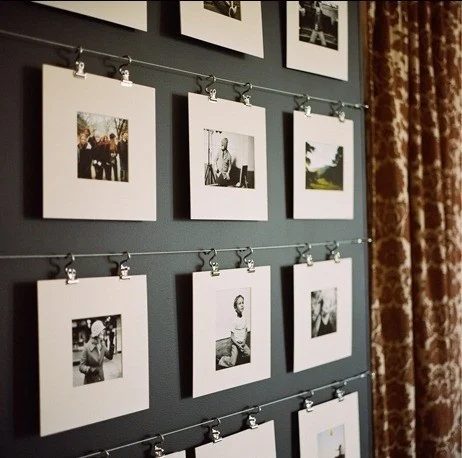 wire and clips gallery wall for matted photos (via Cape 27 Blog)