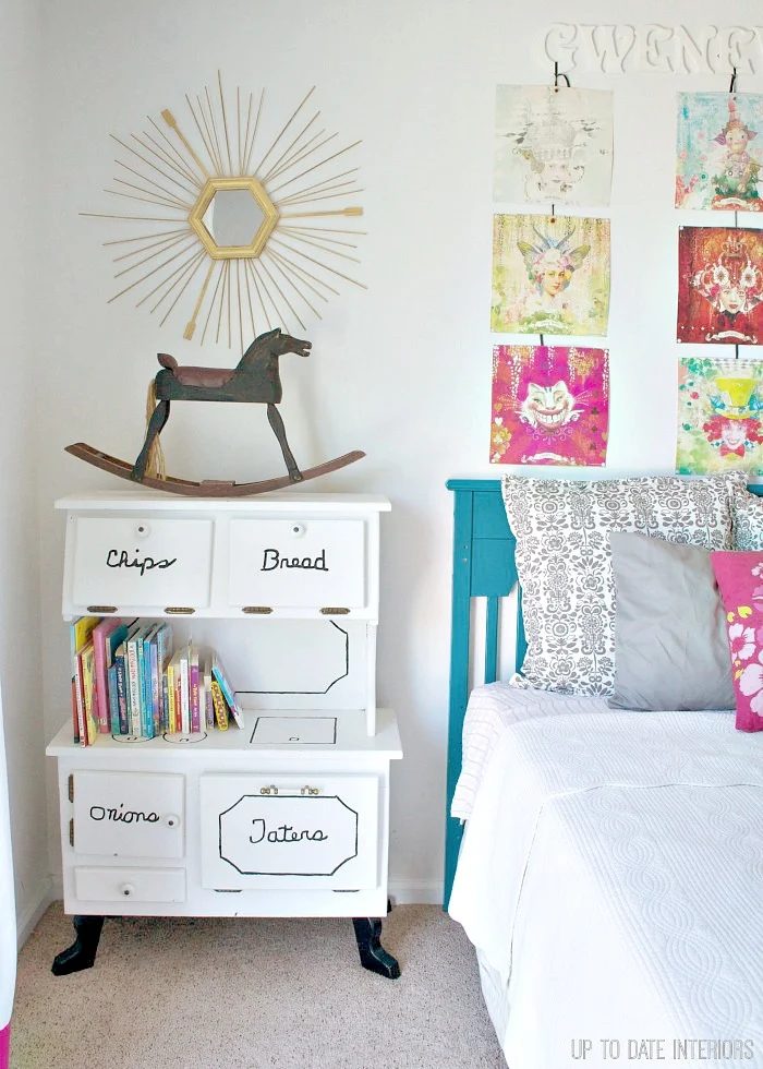 hang calendar art prints from letters and string (Up To Date Interiors)