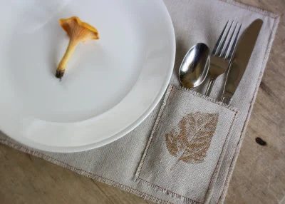pocketed placemat made from a dropcloth