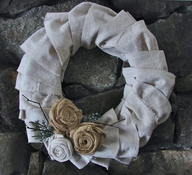 ruffled wreath from a dropcloth
