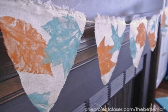 fall bunting made from a dropcloth
