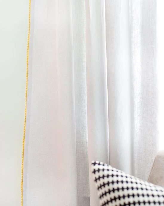 pom pom trim outside edge white curtains