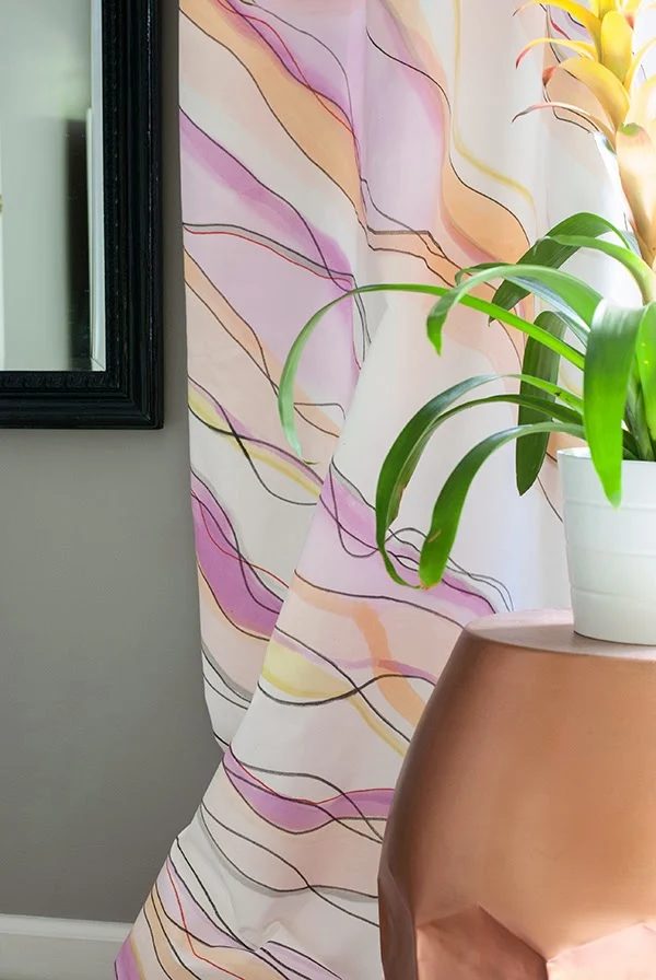 marbled white curtains paint and pen