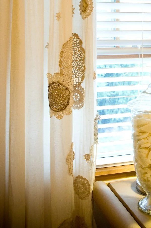 add lace doilies white curtains