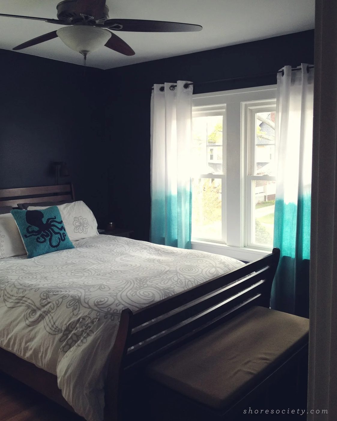 dyed ombre white curtains teal