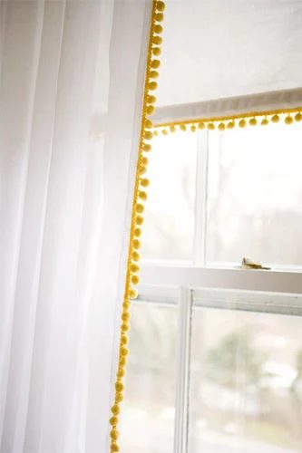 add pom pom trim white curtains shade