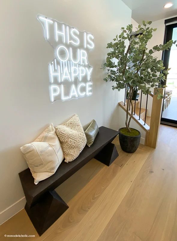 How to Decorate a Hallway: Bench and Neon Sign