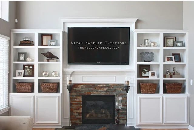 fireplace built-ins with television niche (The Yellow Cape Cod)