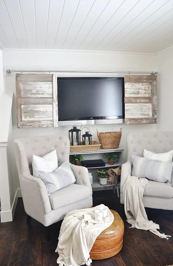 hide television behind sliding barn doors Handmade (Liz Marie Blog)