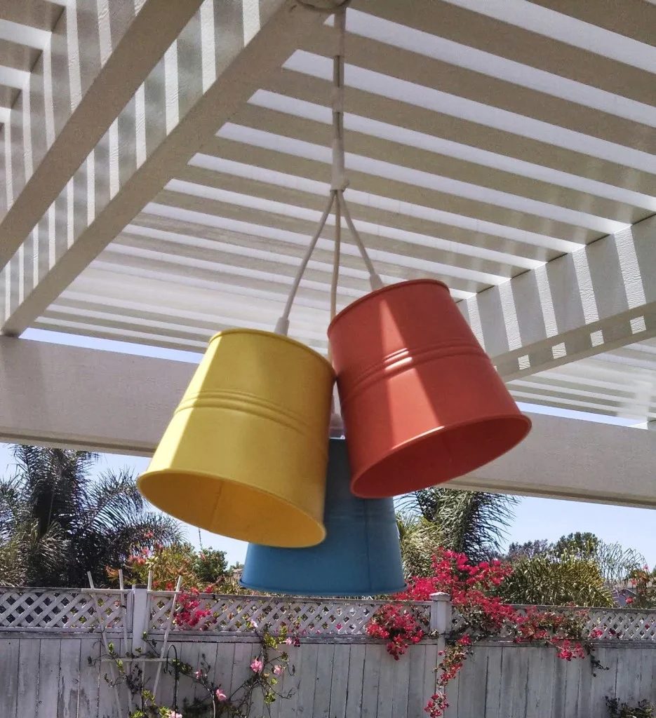patio lights made from low-cost metal buckets from IKEA via ikeahackers