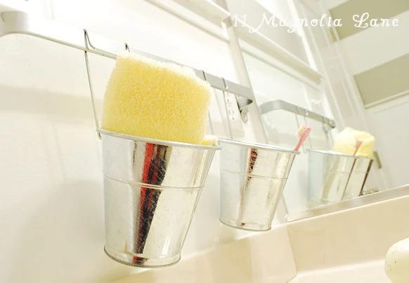 IKEA hanging metal buckets for bathroom storage, 11 Magnolia Lane