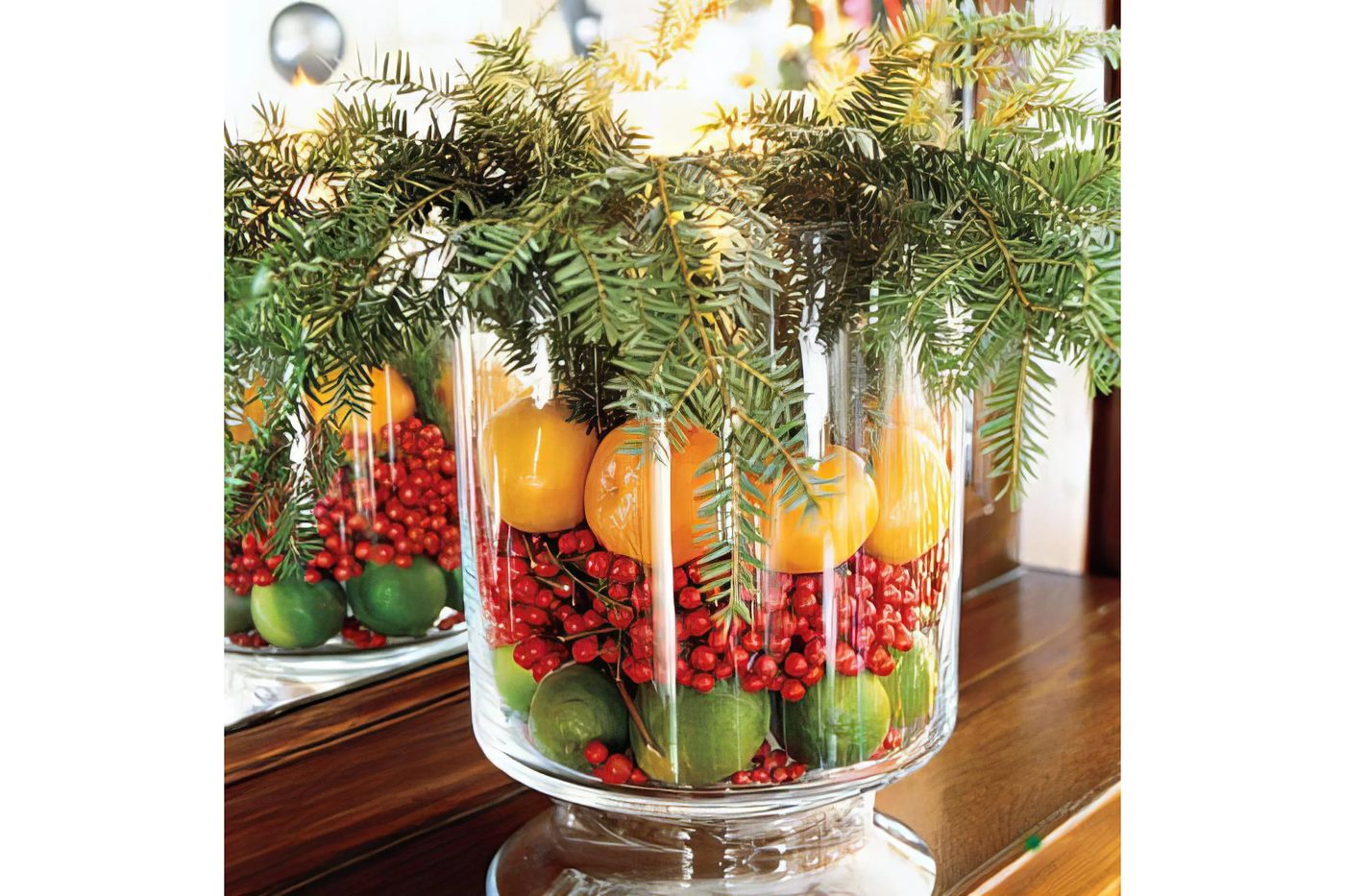Fresh Fruit And Evergreen Branches In A Glass Hurricane Southern Living Via @Bekob 033032 Copy
