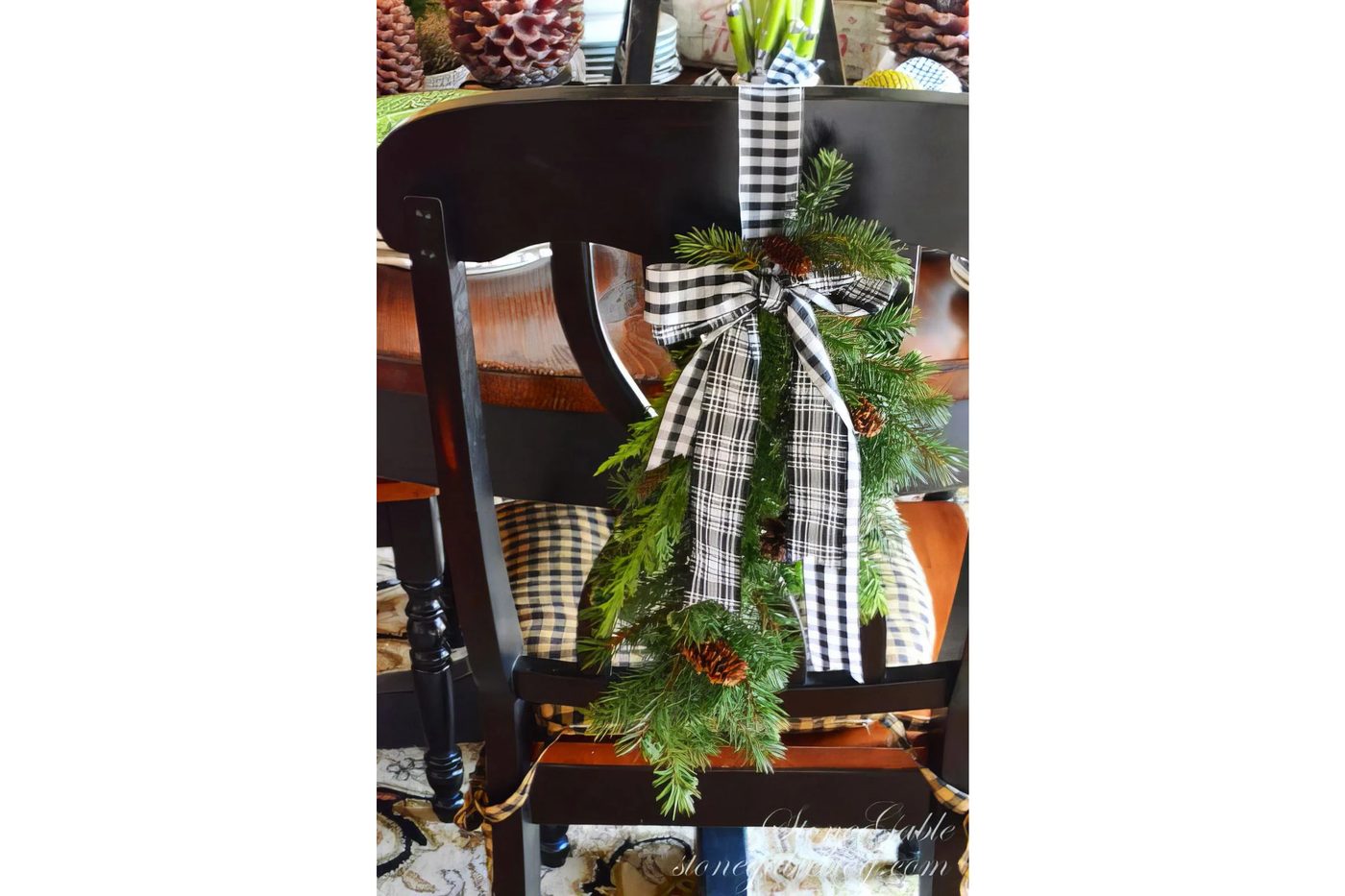 Use A Pine Swag To Decorate Dining Chairs Stonegable Blog Via @Bekob 032913