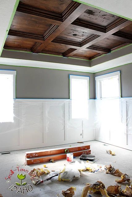 Handmade Master Bedroom Wood Coffered Ceiling