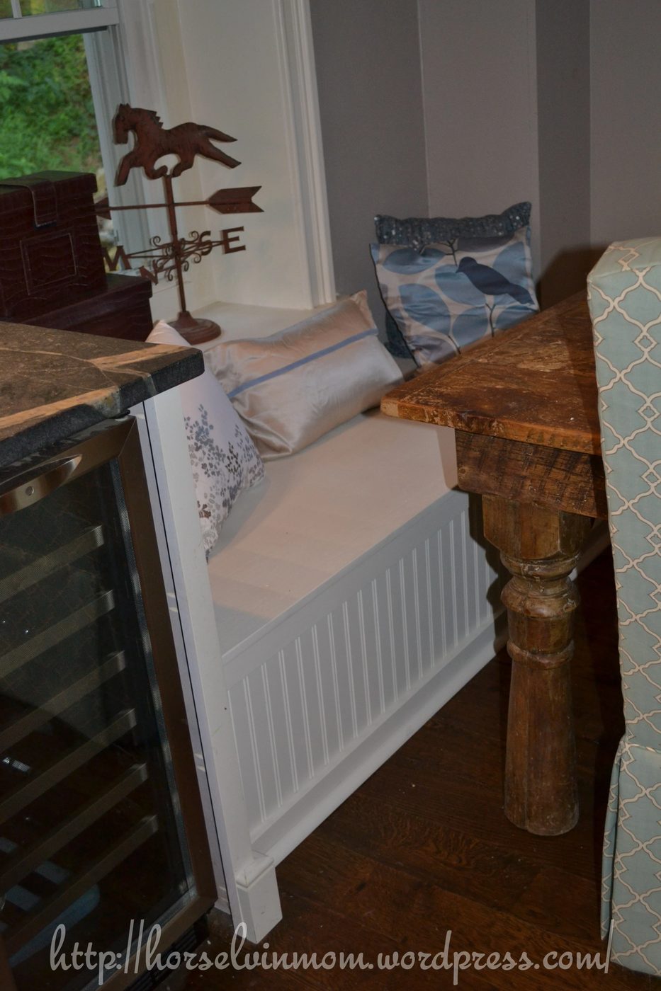 country kitchen banquette dining bench, featured at Bekob.com