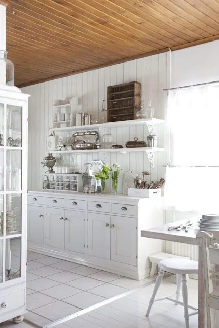 white country kitchen with wood ceiling, Mrs Jones