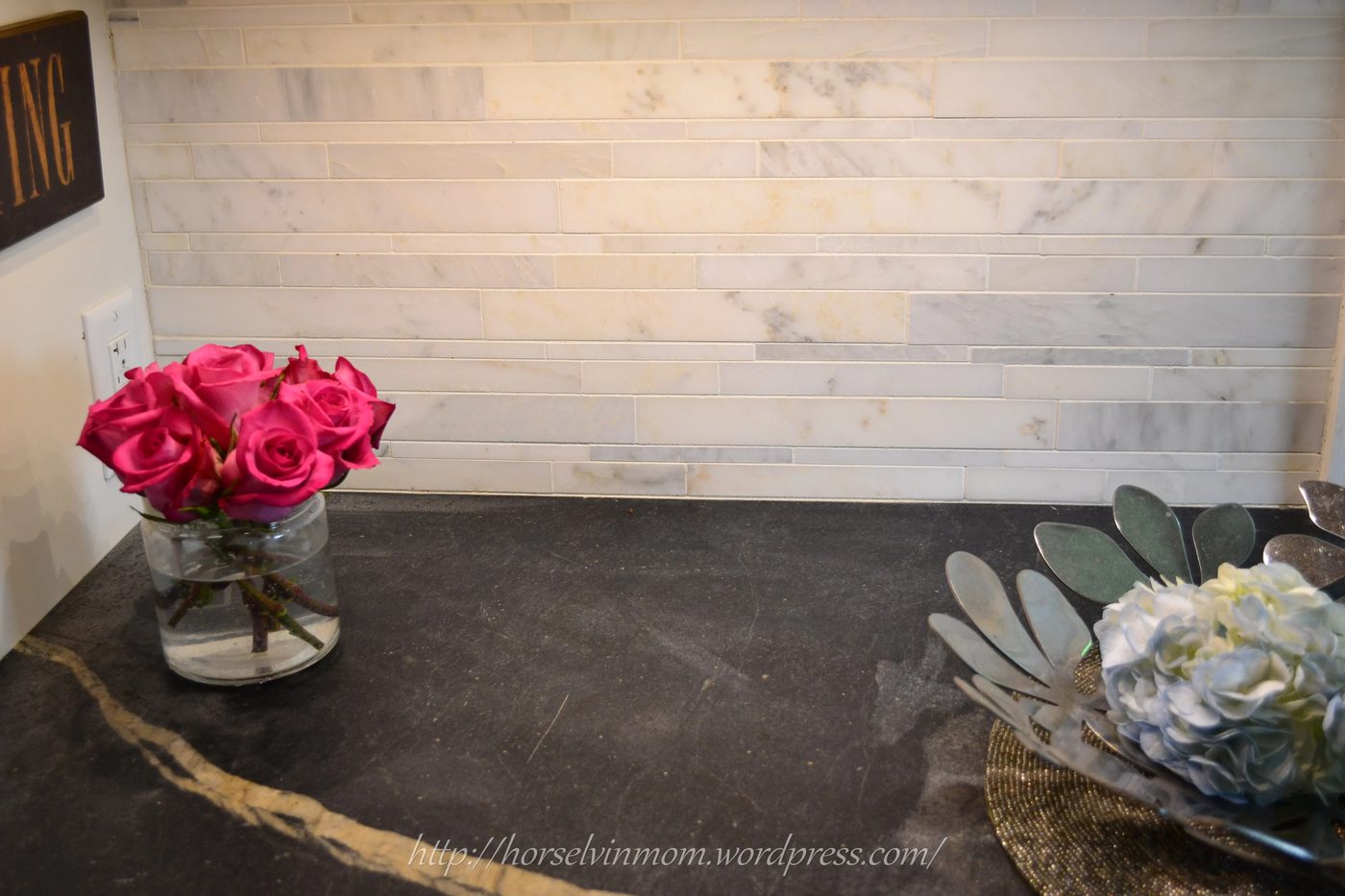 white country kitchen remodel marble mosaic backsplash, featured at Bekob.com