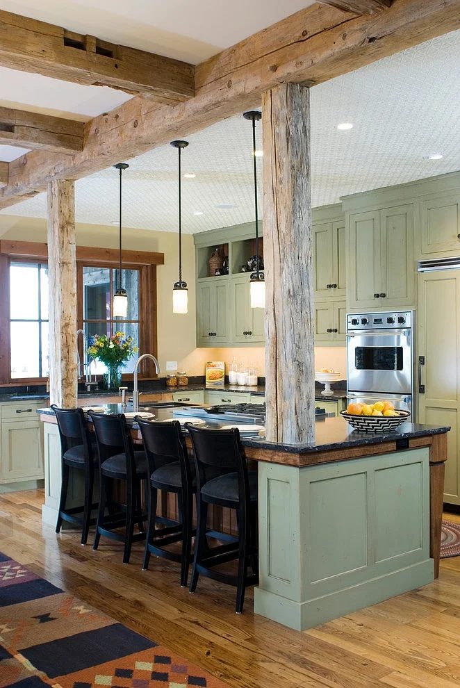 modern country kitchen with exposed wood beams