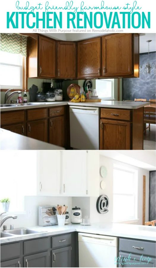 A dated oak kitchen got a new modest-cost-friendly farmhouse style with these creative Handmade projects, including a Handmade shiplap backsplash from peel and stick tiles. Get the