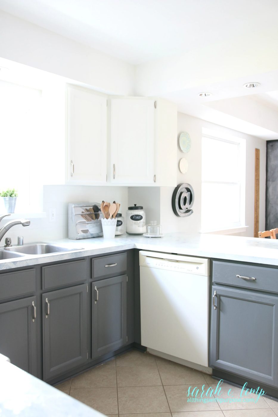 Gray And White Farmhouse Kitchen Diy Update, All Things With Purpose Featured On @Bekob