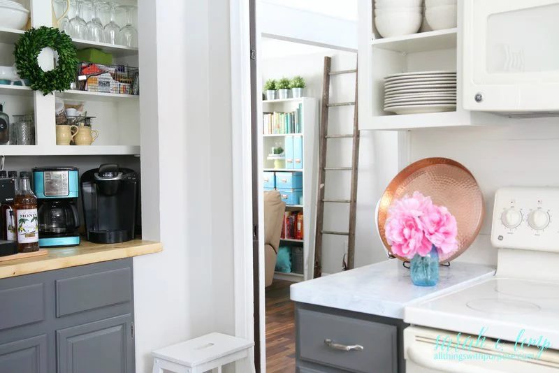 Two Tone Handmade Kitchen Renovation With Handmade Shiplap Backsplash And Painted Marble Countertops, All Things With Purpose Featured On @Bekob
