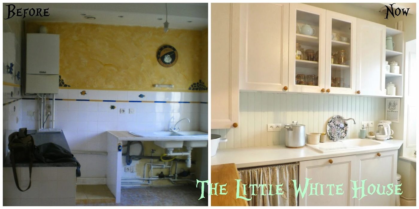 white kitchen before and after The Little White House on the Seaside
