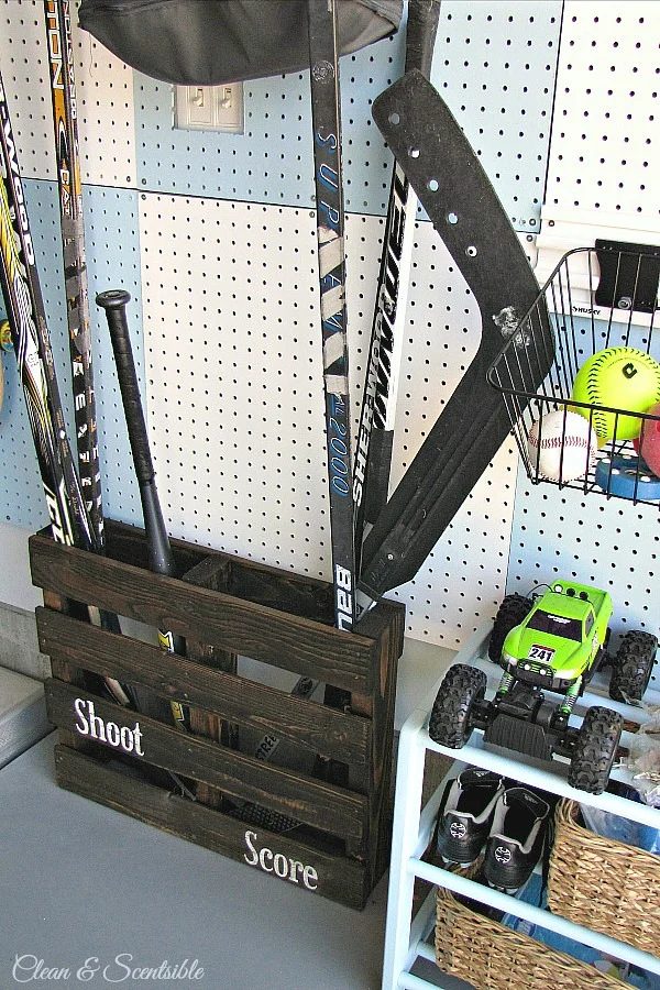 use-an-old-pallet-to-organize-sports-gear-in-the-garage-clean-and-scentsible