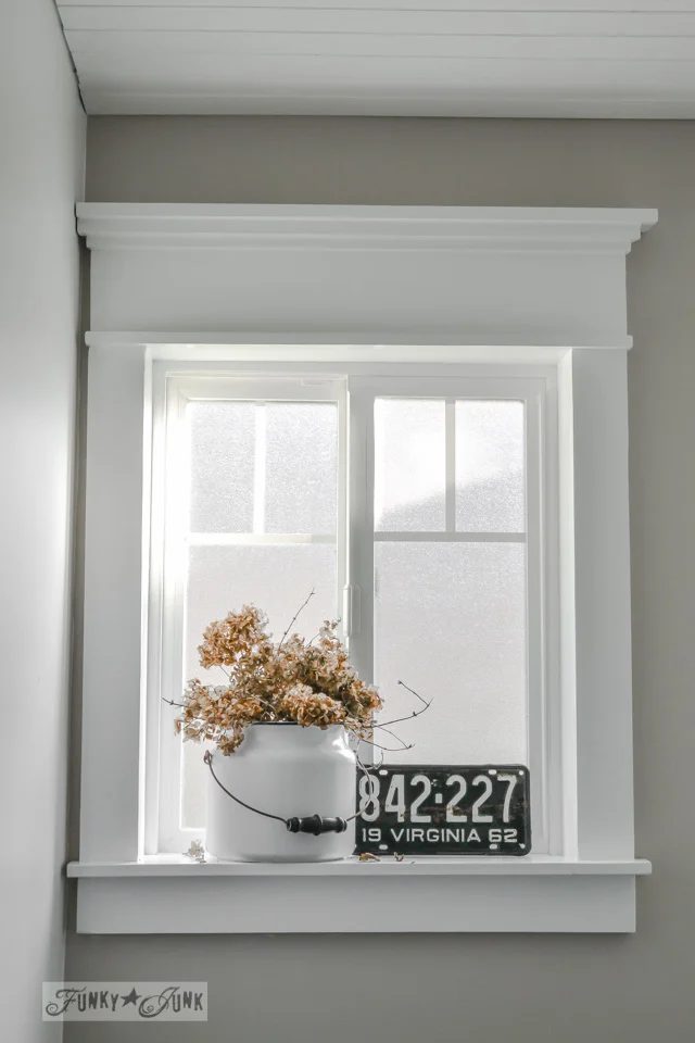 Funky Junk Interiors craftsman style window trim using flat lumber and not moulding via Bekob