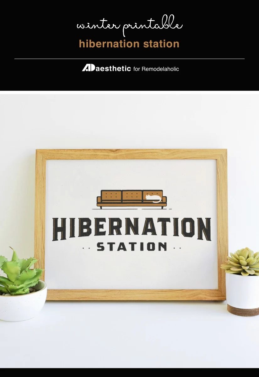 Winter Printable Wall Art, Cat On Sofa Couch Hibernation Station, AD Aesthetic For Bekob